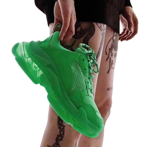 2019 Green Hip Hop Sneakers Women Trendy Chunky Dad Shoes Woman Fashion Thick Sole Ladies Platform Shoe Laces Chaussures Femme